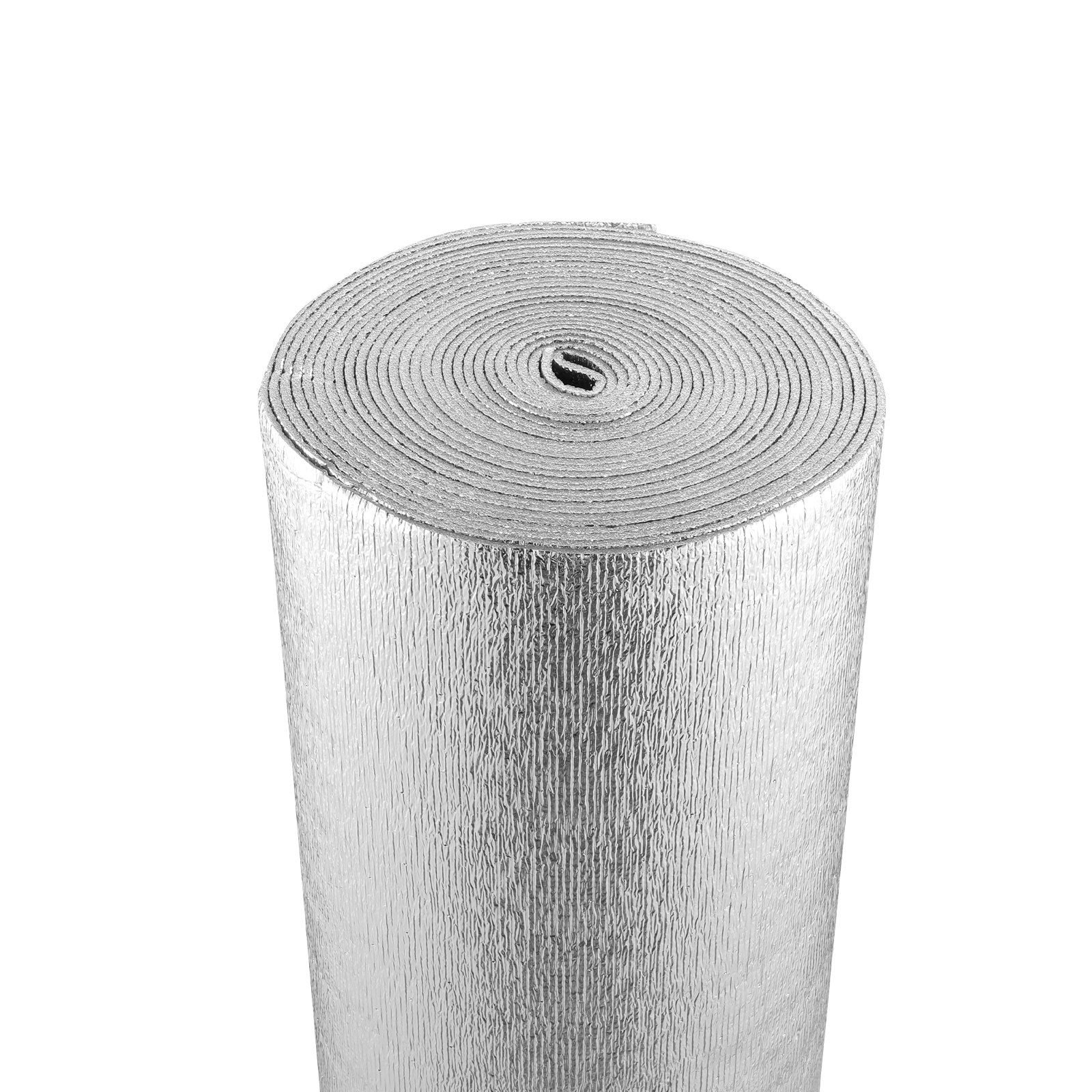 VEVOR Dubbel reflecterende isolatierol, 5,5 mm schuimkern stralingsbarrière, 48" x 50ft, dubbelzijdig warmtereflecterend schild gemaakt van aluminiumfolie en EPE-schuim, thermische isolatierol voor ramen en camperdaken