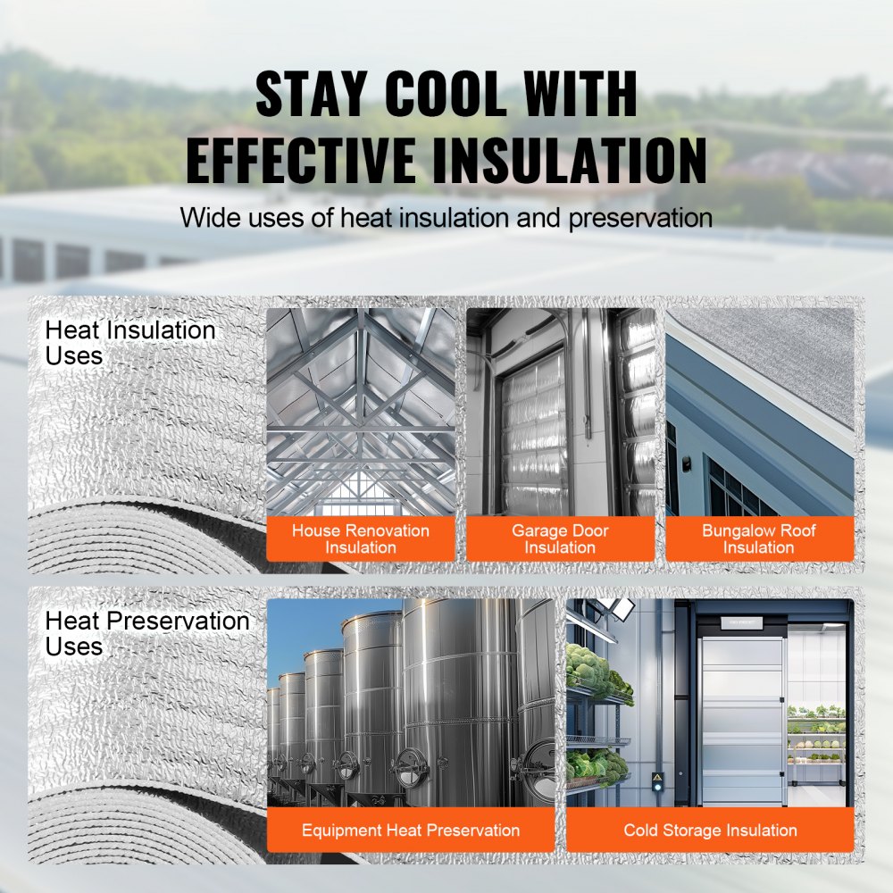 VEVOR Double Reflective Insulation Roll, Foam Core Radiant Barrier, 3.2 mm 48 in x 10 ft, Double-Sided Aluminum Foil EPE Foam Heat Reflective Shield, Thermal Insulation Roll for Window RV Roof