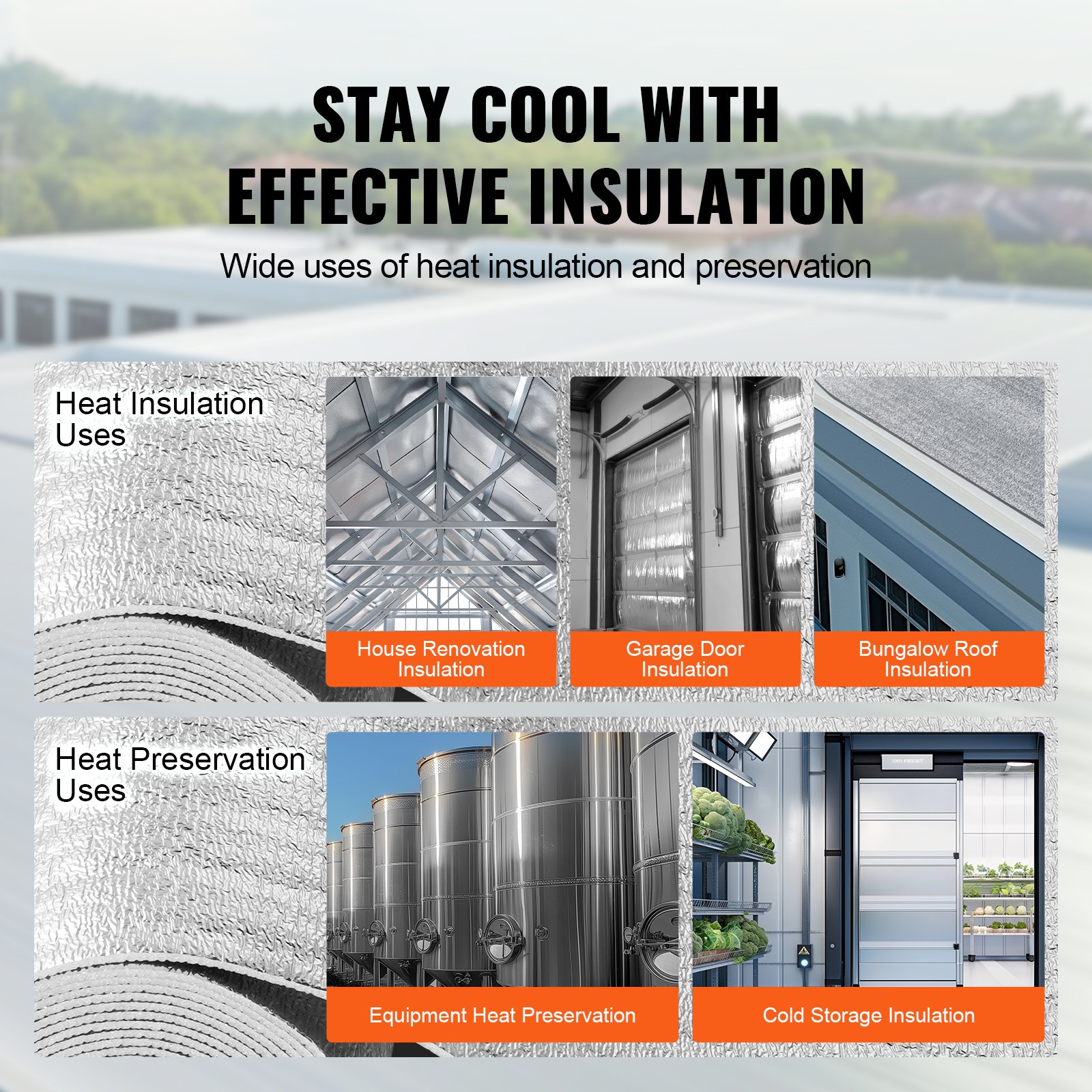 VEVOR Double Reflective Insulation Roll, Foam Core Radiant Barrier, 3.2 mm 48 in x 10 ft, Double-Sided Aluminum Foil EPE Foam Heat Reflective Shield, Thermal Insulation Roll for Window RV Roof