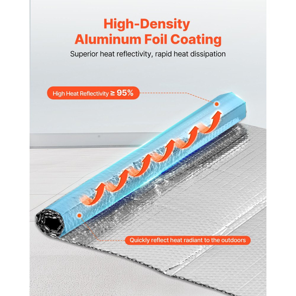 VEVOR reflecterende folie, verpakking van 16 stuks, 6 mm aluminiumfolie-isolatieplaat, 61 x 122 cm, dubbellaagse warmtereflecterende noppenfolie, thermische isolatierollen voor garagedeuren, ramen en camperdaken