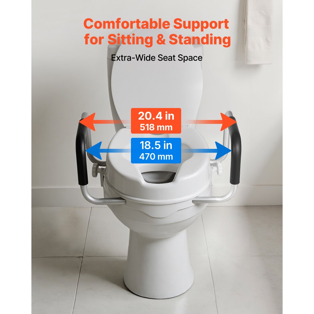 VEVOR toiletbrilverhoger met een draagvermogen van 136 kg en een hefhoogte van 101,6 mm, inclusief toiletbril, verhoogde toiletbril met gewatteerde handgrepen voor ouderen, senioren en zwangere vrouwen.