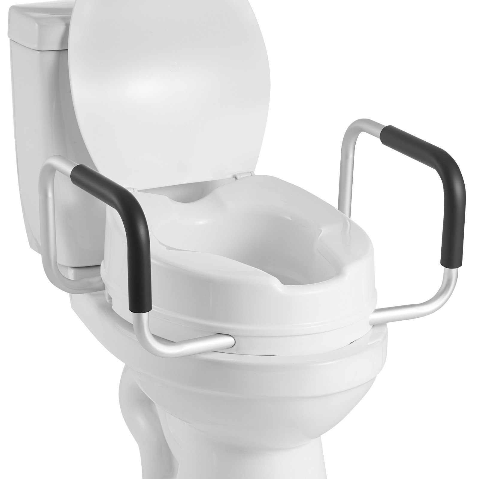 VEVOR toiletbrilverhoger met een draagvermogen van 136 kg en een hefhoogte van 101,6 mm, inclusief toiletbril, verhoogde toiletbril met gewatteerde handgrepen voor ouderen, senioren en zwangere vrouwen.