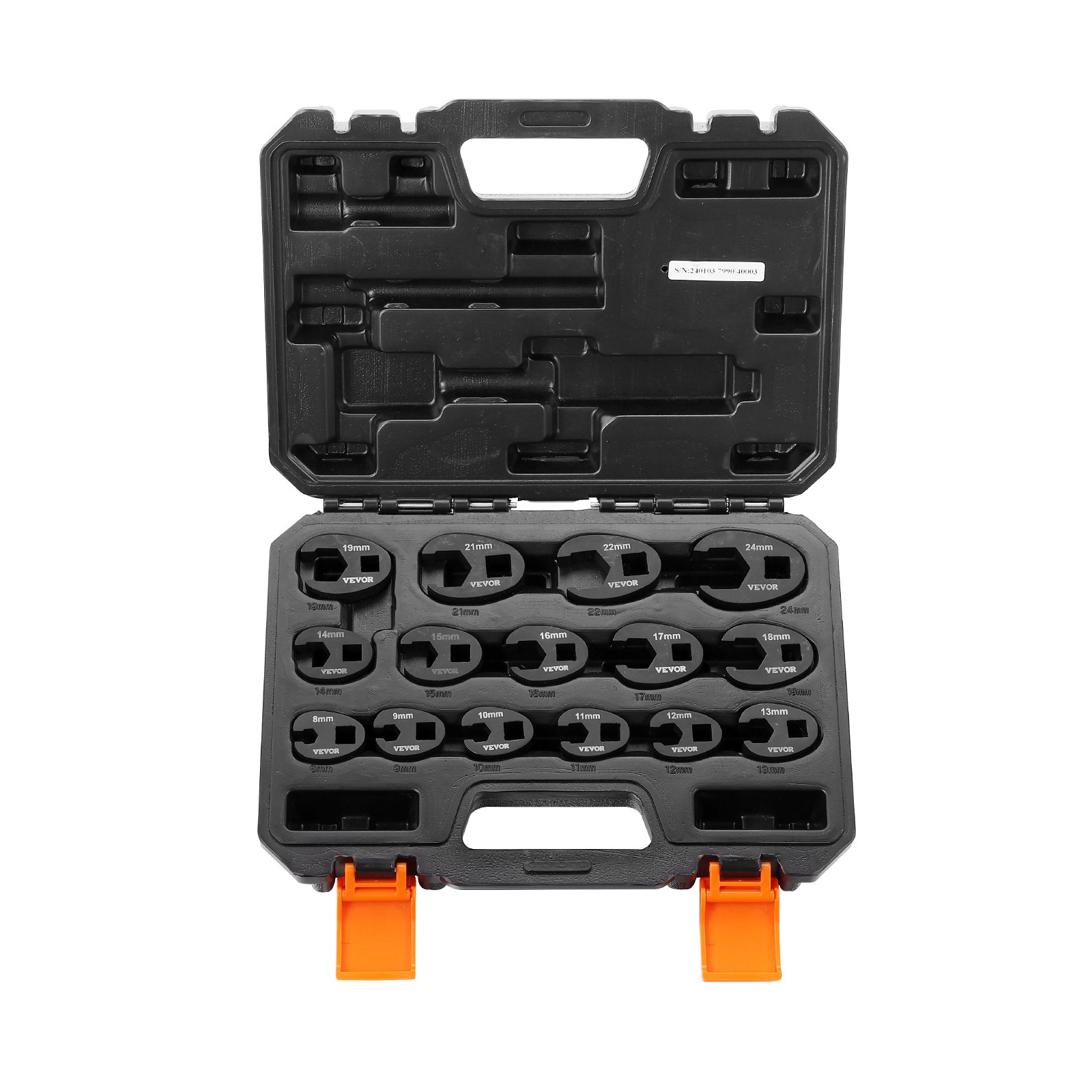 VEVOR Crowfoot-sleutelset, 1/2" en 3/8" aandrijving, 15-delige Crowfoot-sleutelset met PP-opbergkoffer, metrisch 8-24 mm, CRMO-staal en mangaanfosfaatafwerking, voor mechanisch onderhoud of reparaties