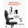 VEVOR Executive Chair, High Back Office Chair with Flip-up Armrests & Lumbar Support, Ergonomic Desk Chair Adjustable Tilt & Height, PU Leather Swivel Rolling Chair for Working, Study, Gaming, Black