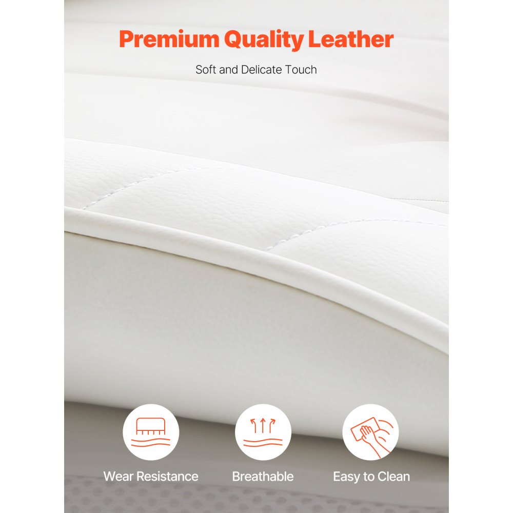 VEVOR Reclining Office Chair with Footrest, Heavy Duty PU Leather Wide Office Chair, Big and Tall Executive Office Chairs with Lumbar Support, Strong Metal Base Quiet Wheels, White