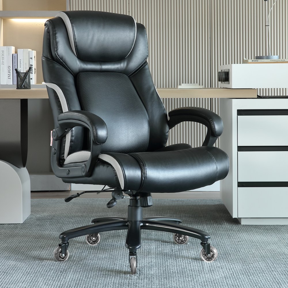 VEVOR Heavy Duty Executive Office Chair with Cutting-edge Adjustable Lumbar Support for Long Hours, Big and Tall 400lbs Office Chair, Wide Thick Padded Strong Metal Base Quiet Wheels