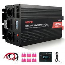 VEVOR 3500 W omvormer, 12 V DC naar 230 V AC, zuivere sinusomvormer, zonne-autolader met LCD-scherm, afstandsbediening, USB-poort, 2 stopcontacten, Type-C-poort
