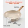 VEVOR Frying Pan Skillet, Aluminum Egg Fry Pans, 3 Pcs (200, 240, 280 mm), Nonsitck Ceramic Heavy-Duty Skillets with Heat-Resistant Handle, Chef's Kitchen Cookware for Gas, Electric, Induction, Beige