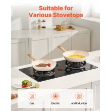 VEVOR 3-delige koekenpannenset 20/24/28cm kookpan antiaanbaklaag beige