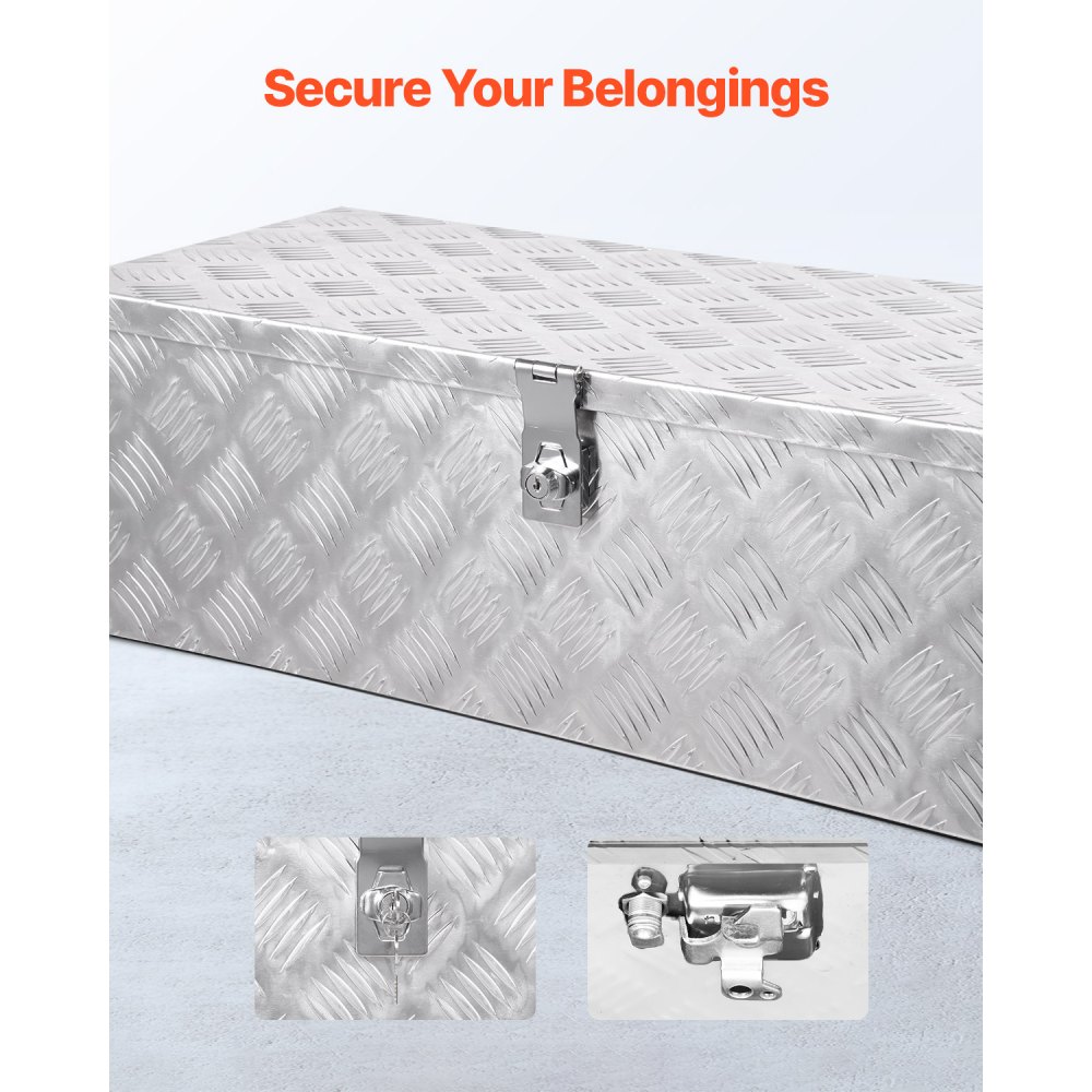 VEVOR Aluminium gereedschapskist voor op de laadbak van een vrachtwagen met zijhandgreep en afsluitbare sleutels, opbergkist voor aanhangwagens, pick-ups en campers (762 x 330,2 x 243,84 mm) Zilver