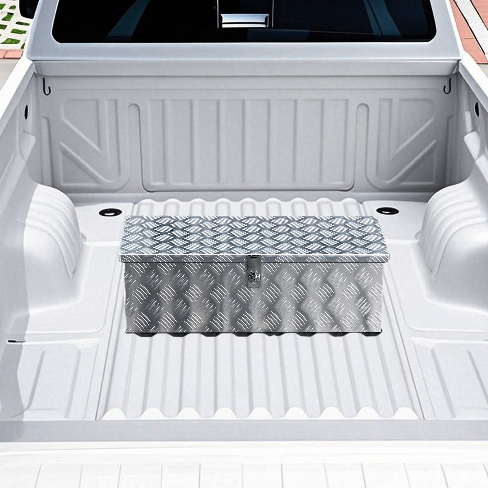 VEVOR Aluminium gereedschapskist voor op de laadbak van een vrachtwagen met zijhandgreep en afsluitbare sleutels, opbergkist voor aanhangwagens, pick-ups en campers (762 x 330,2 x 243,84 mm) Zilver