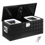 VEVOR Heavy Duty Aluminum Truck Bed Tool Box, Stripes Plated Tool Box with Sliding Shelf, Side Handle, Lock & Keys, Storage Toolbox Chest for Trailer, Pickup, 35.4"x14.6"x14.6"(899x370x370mm), Black