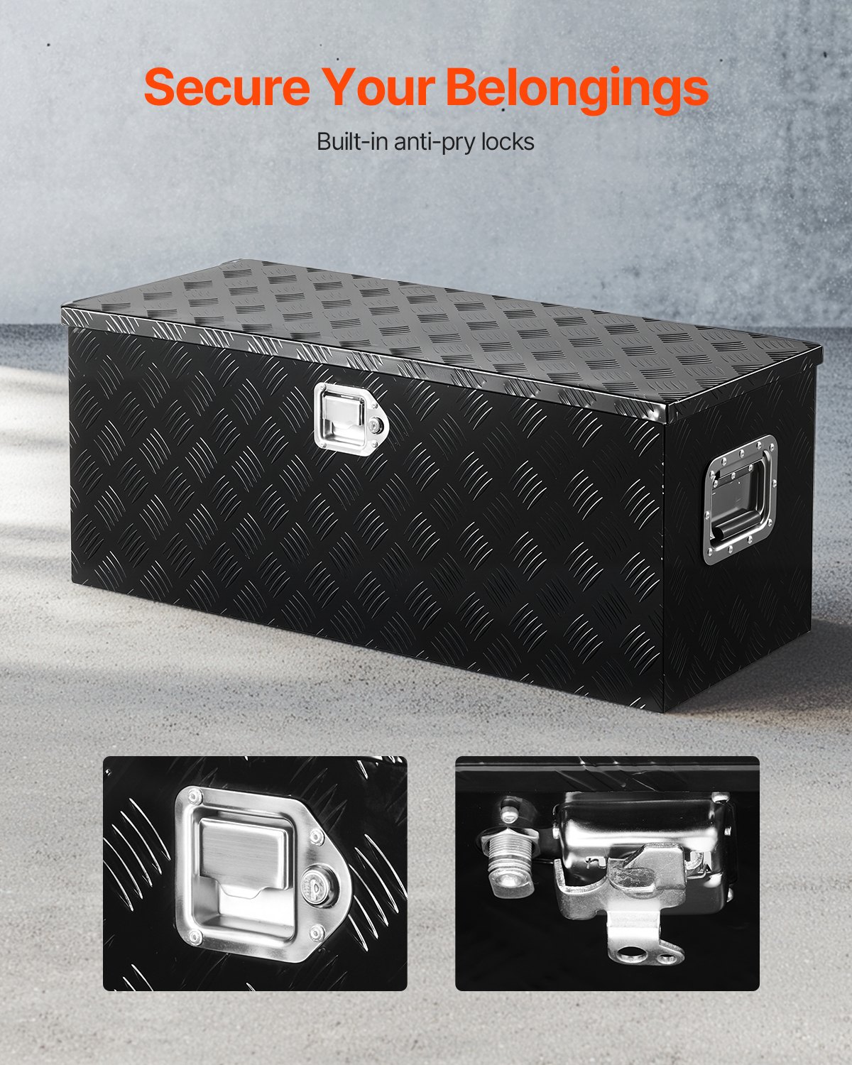 VEVOR Heavy Duty Aluminum Truck Bed Tool Box, Stripes Plated Tool Box with Sliding Shelf, Side Handle, Lock & Keys, Storage Toolbox Chest for Trailer, Pickup, 35.4"x14.6"x14.6"(899x370x370mm), Black