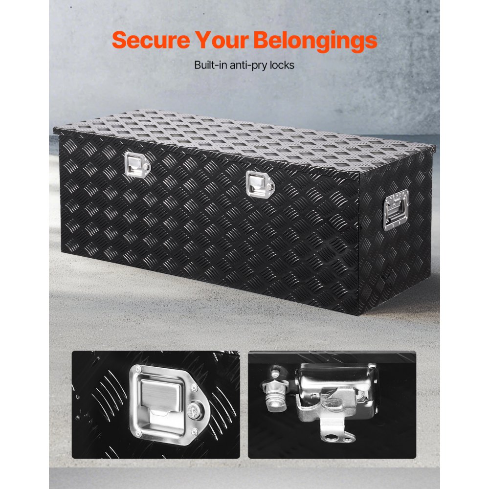 VEVOR Aluminium gereedschapskist voor op de laadbak van een vrachtwagen met zijhandgreep en afsluitbare sleutels, opbergkist voor aanhangwagen, pick-up, camper (1219,2 x 495,3 x 444,5 mm) Zwart