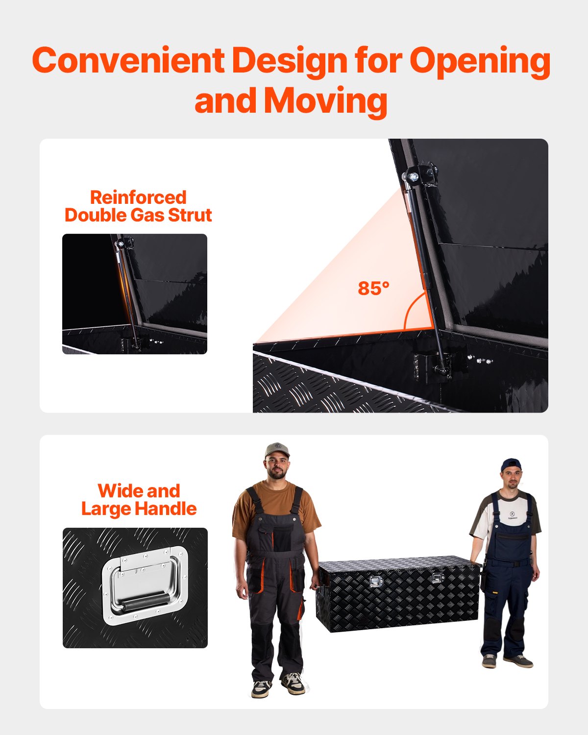 VEVOR Aluminium gereedschapskist voor op de laadbak van een vrachtwagen met zijhandgreep en afsluitbare sleutels, opbergkist voor aanhangwagen, pick-up, camper (1219,2 x 495,3 x 444,5 mm) Zwart