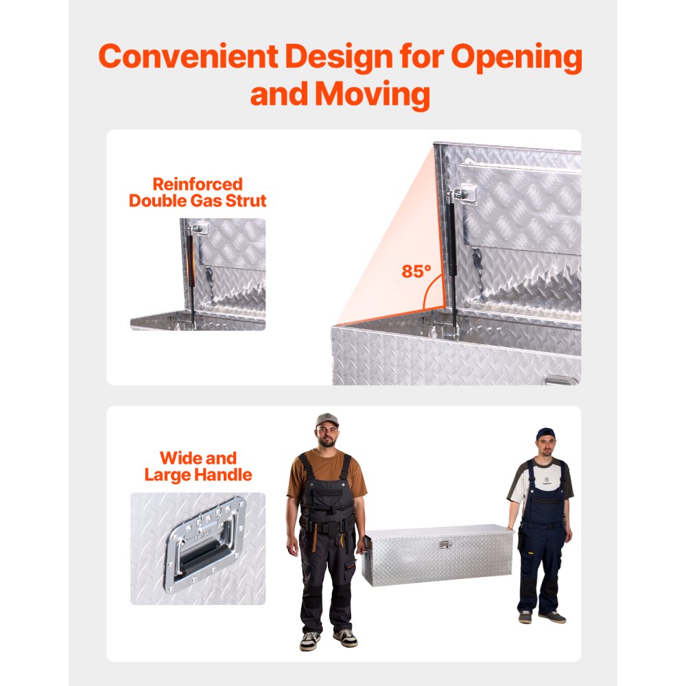 VEVOR Aluminium gereedschapskist voor laadbak met zijhandgreep en afsluitbare sleutels, opbergkist voor aanhanger, pick-up, camper (1244,6 x 381 x 381 mm) Zilver