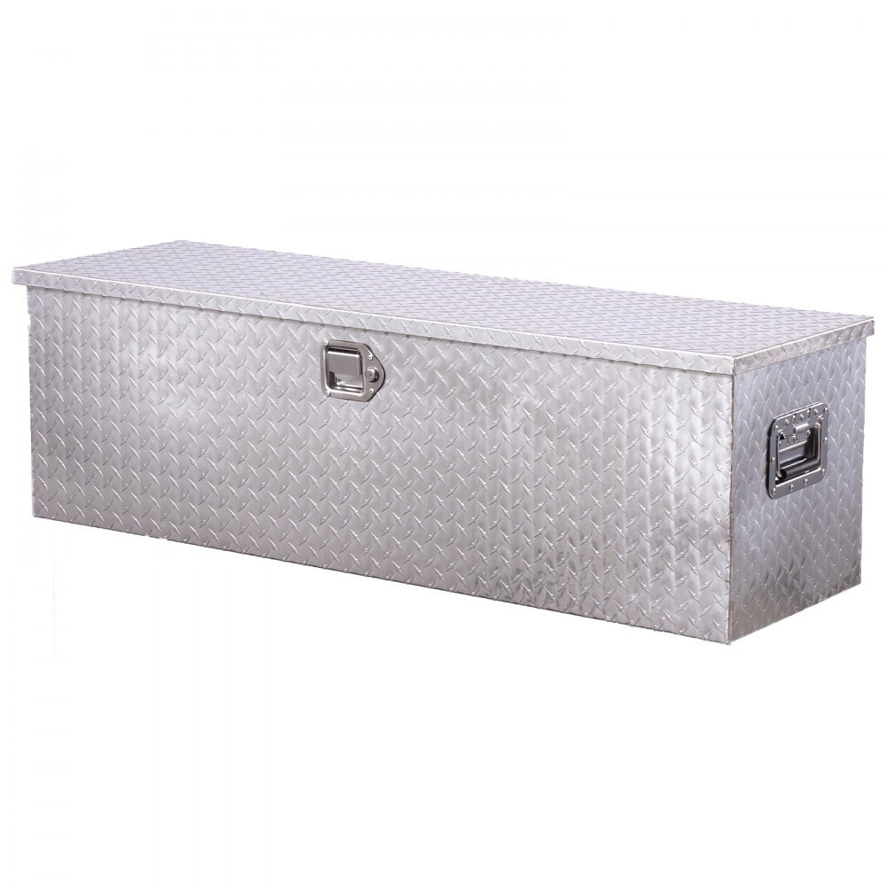 VEVOR Aluminium gereedschapskist voor laadbak met zijhandgreep en afsluitbare sleutels, opbergkist voor aanhanger, pick-up, camper (1244,6 x 381 x 381 mm) Zilver