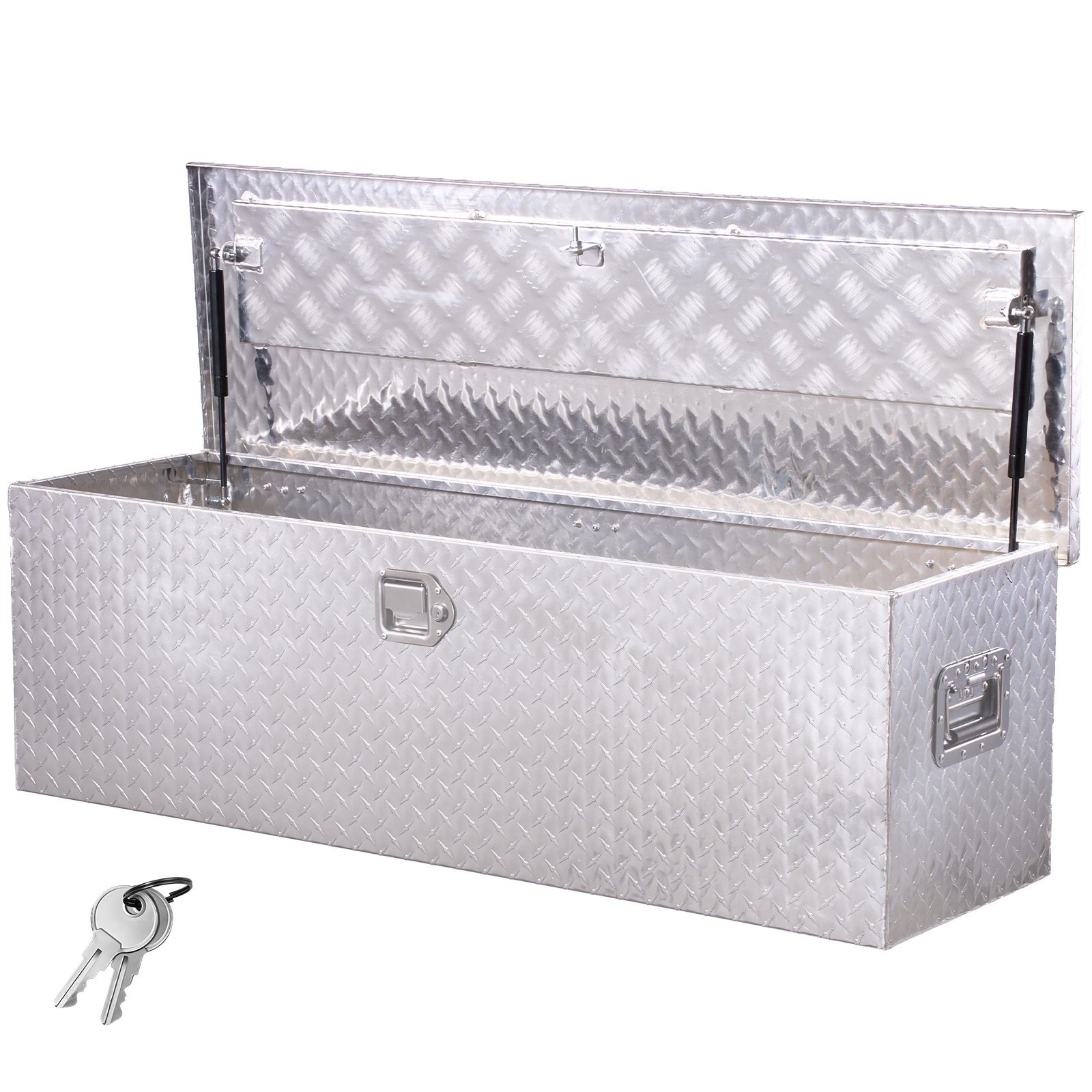 VEVOR Aluminium gereedschapskist voor laadbak met zijhandgreep en afsluitbare sleutels, opbergkist voor aanhanger, pick-up, camper (1244,6 x 381 x 381 mm) Zilver