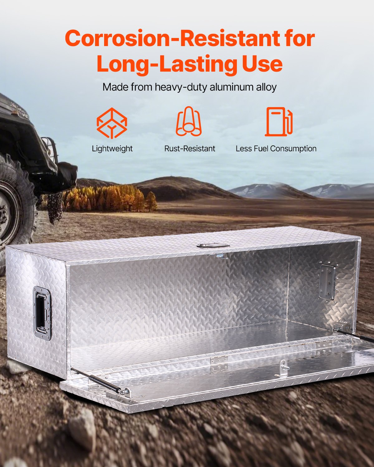 VEVOR Aluminium gereedschapskist voor laadbak met zijhandgreep en afsluitbare sleutels, opbergkist voor aanhanger, pick-up, camper (1244,6 x 381 x 381 mm) Zilver
