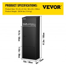 VEVOR Mail Package Drop Box, 15'' x 9'' x 41.3'' Package Parcel Box, Galvanized Steel Parcel Drop Box, Mailbox with Code Lock, Secure Postbox with Hardware, Delivery Box for Porch, Curbside & Outside,