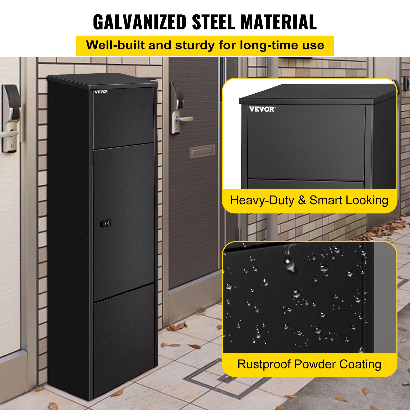 VEVOR Mail Package Drop Box, 15'' x 9'' x 41.3'' Package Parcel Box, Galvanized Steel Parcel Drop Box, Mailbox with Code Lock, Secure Postbox with Hardware, Delivery Box for Porch, Curbside & Outside,