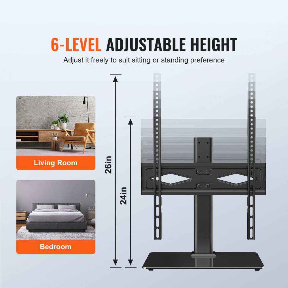 VEVOR TV-standaard met wielen Universeel 615-670 mm Hoogteverstelbaar, 75 x 75 mm, 400 x 400 mm Draagvermogen van 41 kg Vloerstandaardbasis Mobiele kar TV-standaard, stabiele beugel TV-tafel