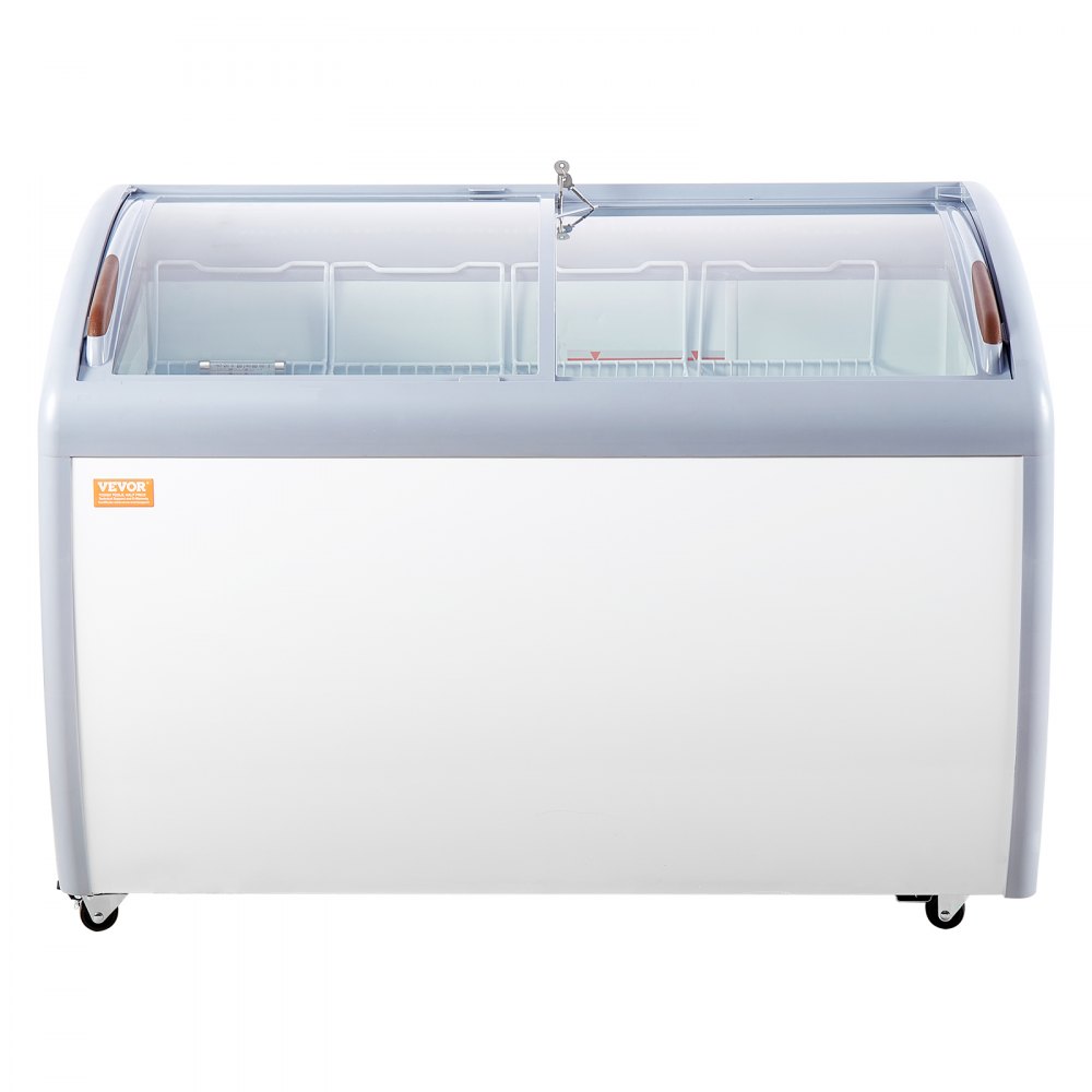 VEVOR Commerciële ijsvitrine, 362 liter vrieskist, mobiele vriezer met glazen schap, ijskoelkast voor restaurants met 4 draadmanden, 2 schuifdeuren van glas, vergrendelbare wielen, wit