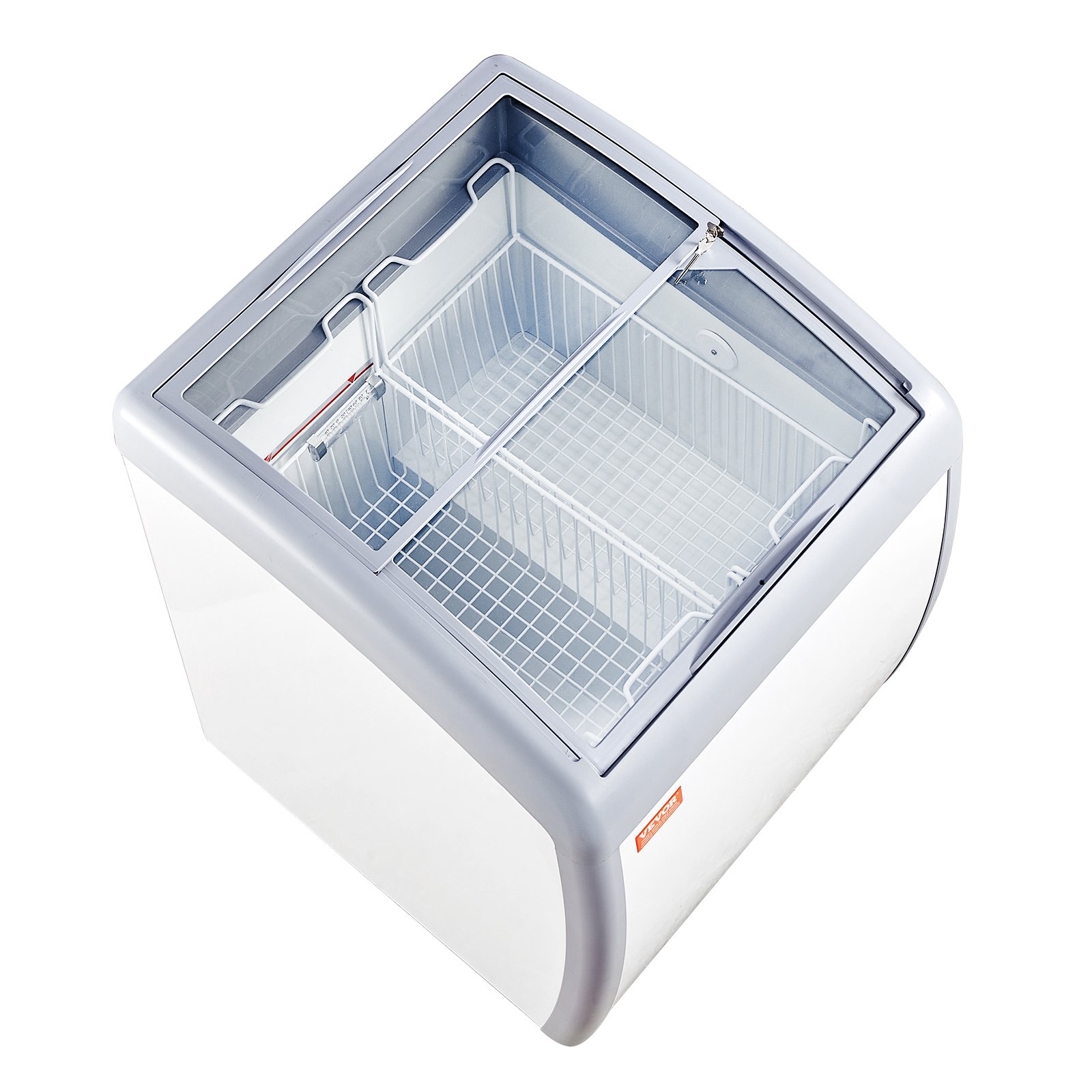 VEVOR Commercial Ice Cream Display Case, 154 L Chest Freezer, Mobile Glass Top Deep Freezer, Restaurant Gelato Dipping Cabinet with 2 Wire Baskets, 2 Sliding Glass Doors, Locking Casters, White