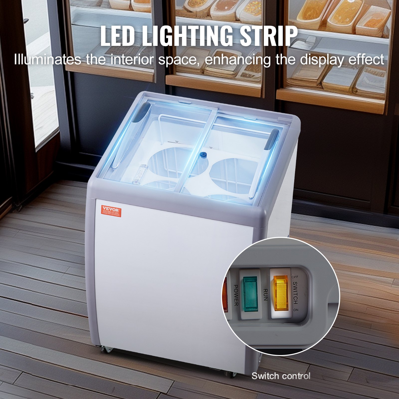 VEVOR Commerciële IJsvitrine, 158L Diepvrieskist, Mobiele Vriezer, Gelato-koelkast voor Restaurants, 2 Schuifdeuren van Glas, Vergrendelbare Zwenkwielen, Wit