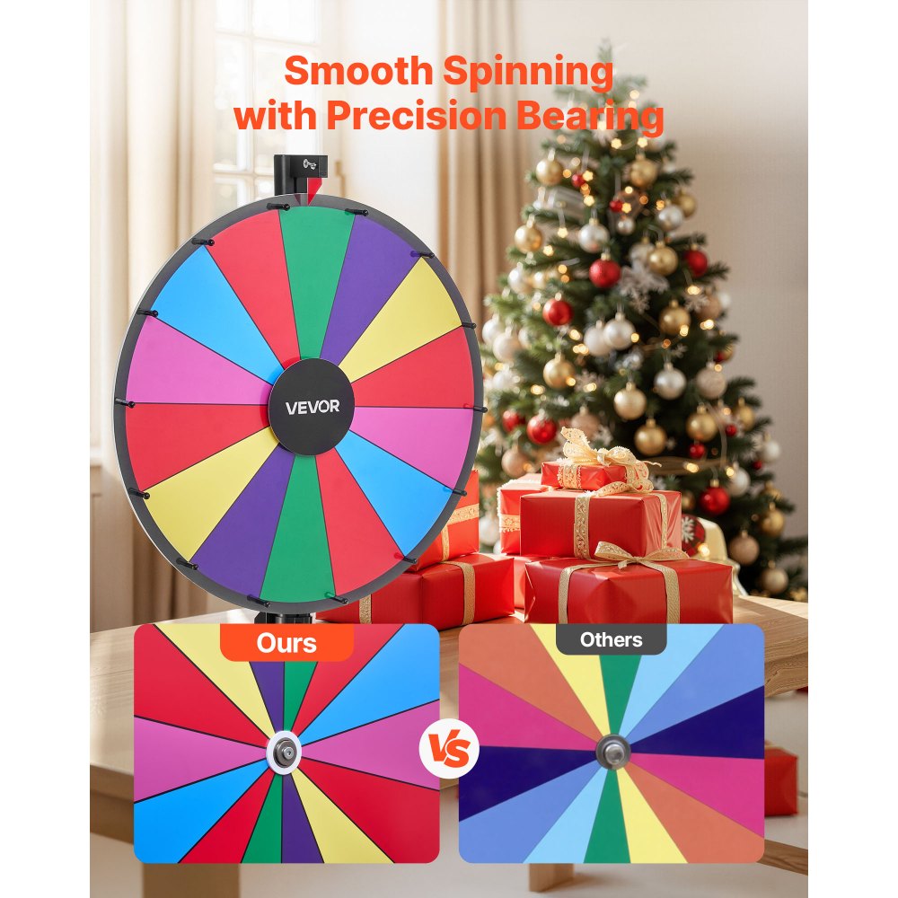 VEVOR Wheel of Fortune (61 cm) 14-vaks Wheel of Fortune met standaard, in hoogte verstelbaar, loterijspellen winnende roulette met schoolbordwisser en 2 stiften, 6 kleuren, ideaal voor feesten, pubs, beurzen