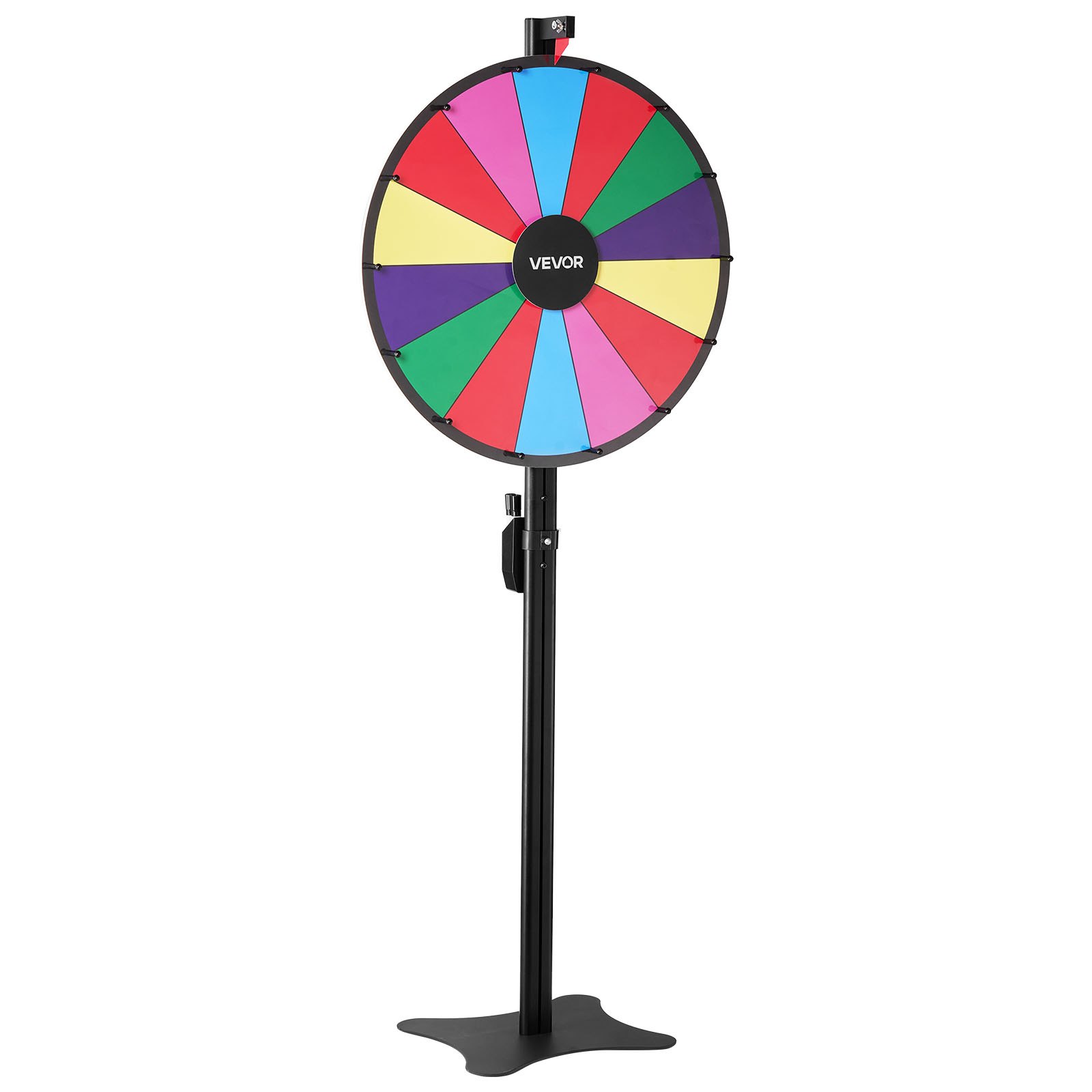VEVOR Wheel of Fortune (61 cm) 14-vaks Wheel of Fortune met standaard, in hoogte verstelbaar, loterijspellen winnende roulette met schoolbordwisser en 2 stiften, 6 kleuren, ideaal voor feesten, pubs, beurzen