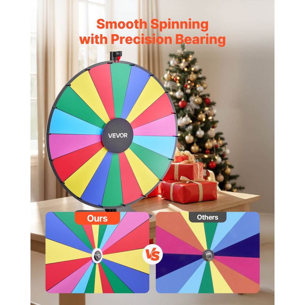 VEVOR 914 mm Spinning Prize Wheel, 18 Slots Spinning Wheel with Stand, Adjustable Height Win Fortune Roulette with a Dry Erase and 2 Markers, 6 Colors, Easy Assembly, for Party Pub Trade Show Carnival