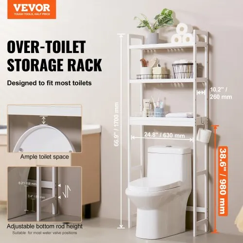 VEVOR Opberger Boven Het Toilet, 3-Laags Verstelbare