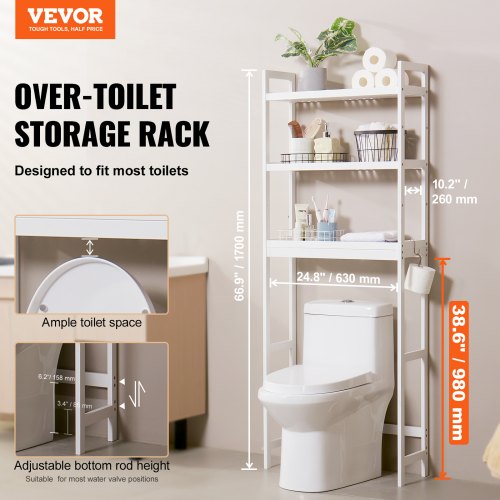 VEVOR Opberger Boven Het Toilet, 3-Laags Verstelbare VEVOR Opberger Boven Het Toilet, 3-Laags Verstelbare