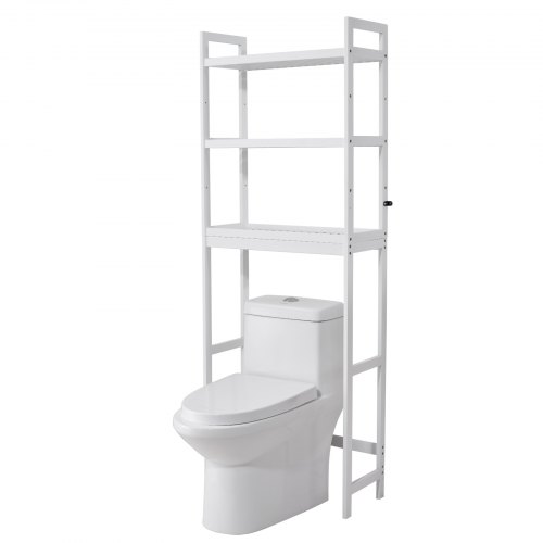 LIFEZEAL Toiletrek voor badkamer, opbergkast met deur boven toilet, kast met verstelbare planken en stang, badkamerorganizer, ruimtebesparend, wit LIFEZEAL Toiletrek voor badkamer, opbergkast met deur boven toilet, kast met verstelbare planken en stang, badkamerorganizer, ruimtebesparend, wit