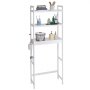 VEVOR Over the Toilet Storage, 3-Tier Adjustable Over Toilet Bathroom Organizer, Bamboo Storage Shelf Rack with 3 Hooks, Freestanding Easy Assembly Laundry Space Saver, Fit Most Toilets, White