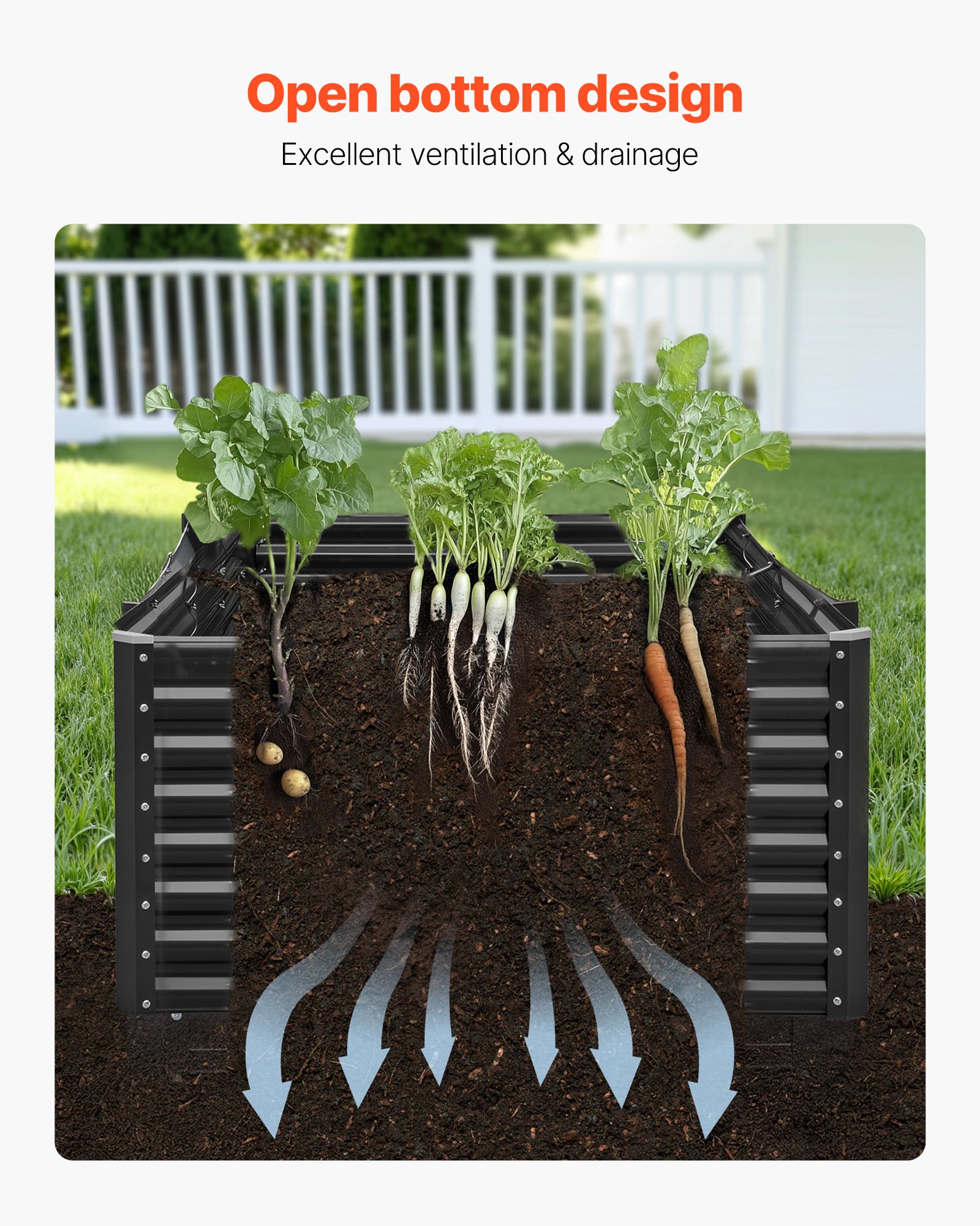 VEVOR Verhoogd Tuinbed, Metaal, 2400x1200x600 mm, Plantbed, Groentebed, Plantenbak met Open Bodem & Afgeronde Randen, Groot Bloembed, Kruidenbed, Ideaal voor Groenten, Bloemen, Kruiden & Vetplanten