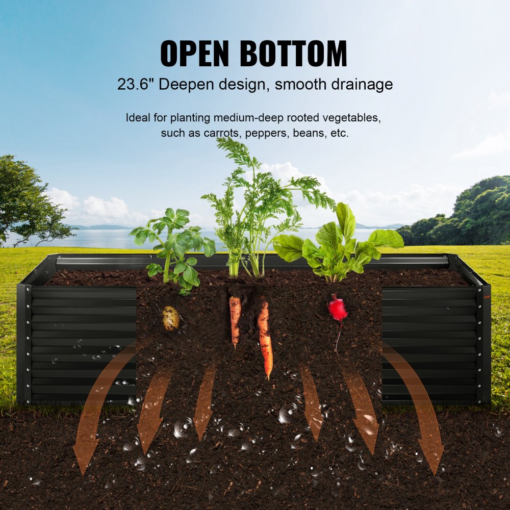 VEVOR verhoogde plantenbak bloembak tuinbak terrasmoestuin tuinbed plantbed donkergrijs 240x120x60cm gegalvaniseerd metaal ideaal voor het kweken van groenten, fruit, kruiden, enz.