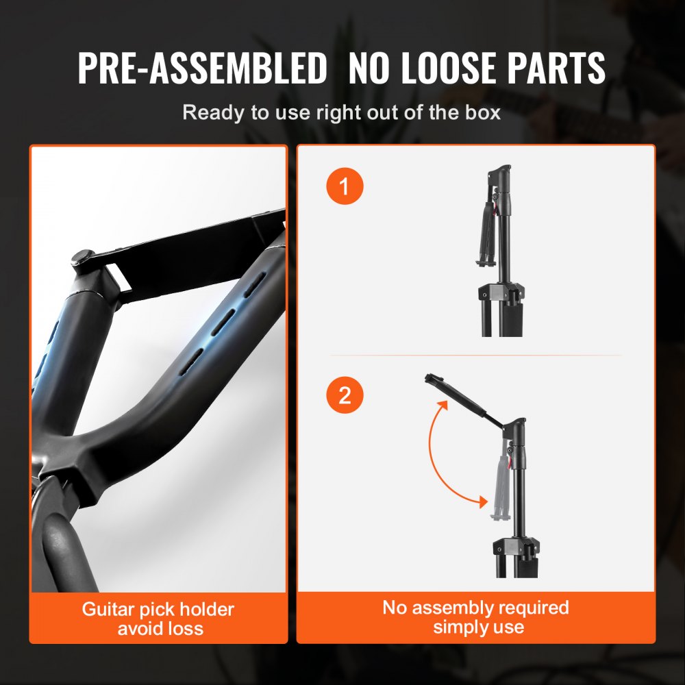 VEVOR Tripod Guitar Stand, 33 lbs/15 kg Load Capacity, Floor-Standing Foldable Guitar Stand Display Rack with 35.4-47.2 in/900-1200 mm Adjustable Height, for Guitar Acoustic Electric Classical Bass