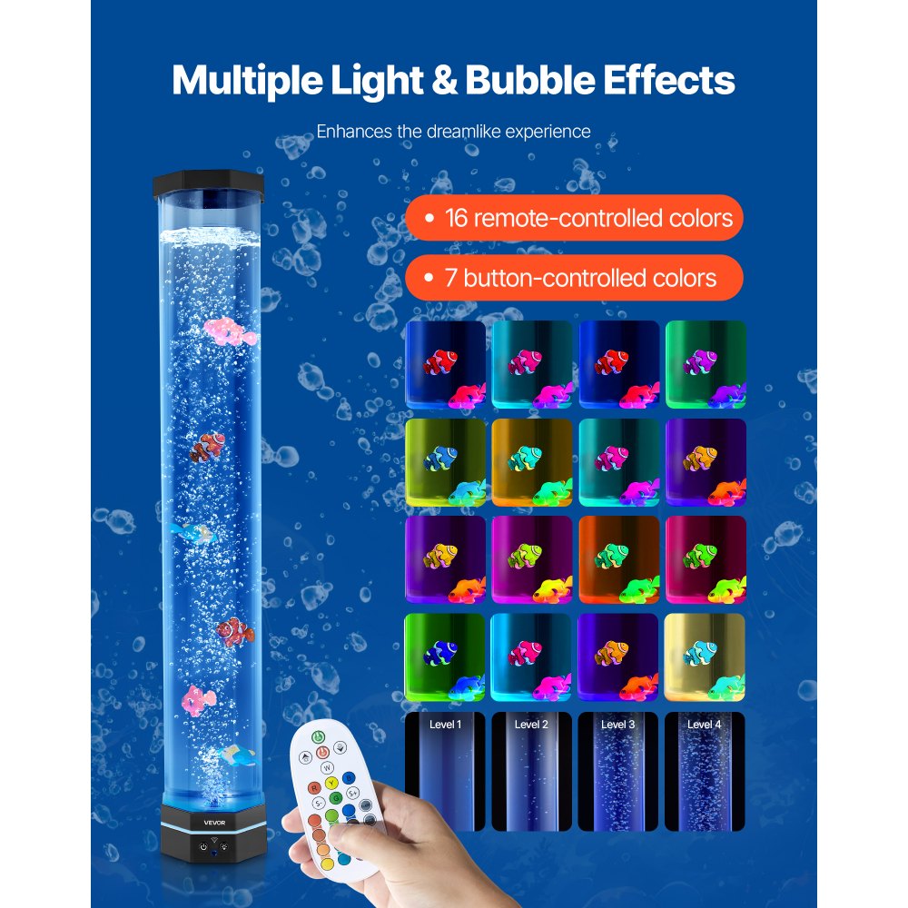 VEVOR Lavalamp met 6 drijvende vissen, 80 cm bubbellamp, 16 kleurveranderende lichteffecten, afstandsbediening, sfeerverlichting, aquariumnachtlampje voor slaapkamer, woonkamer en huisdecoratie