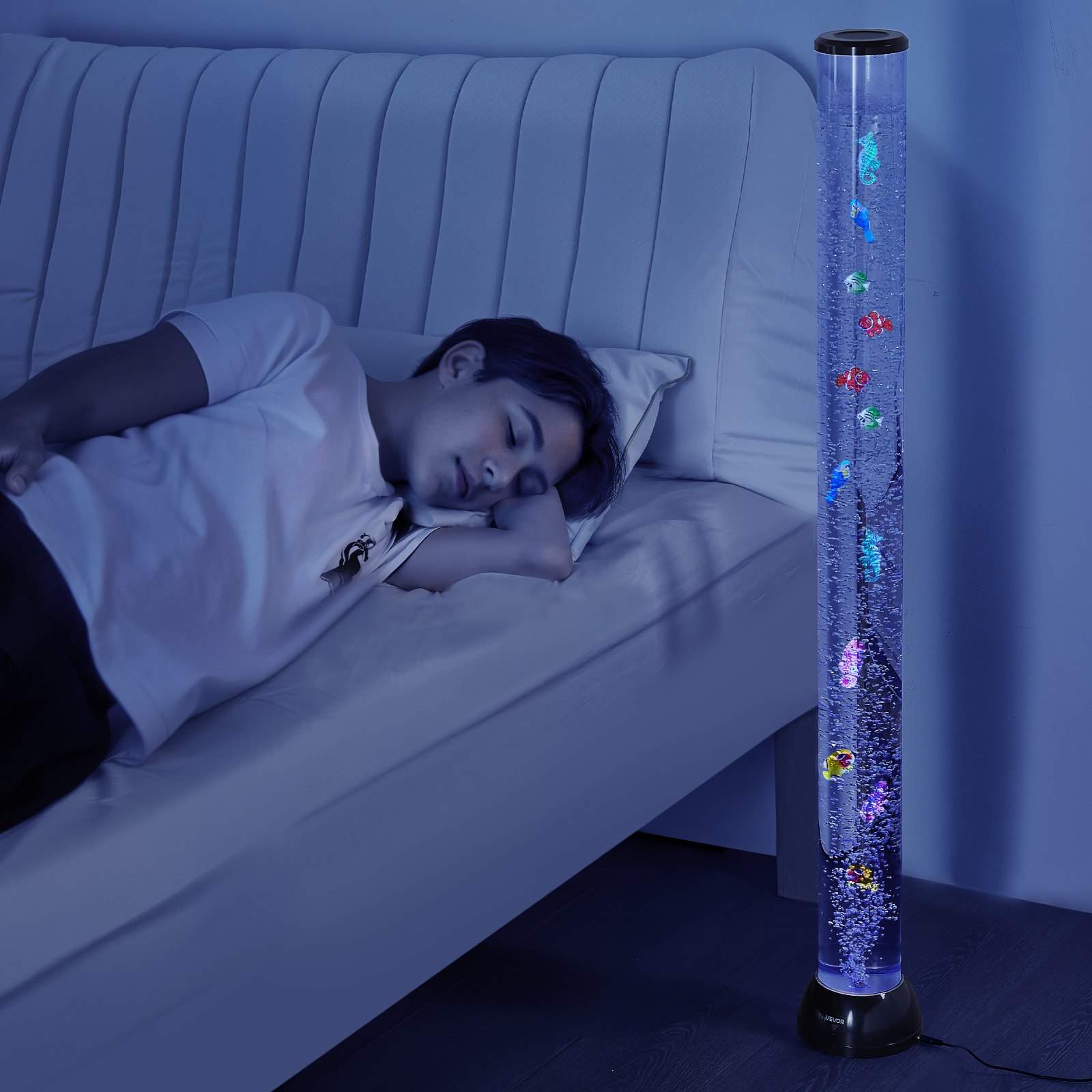 VEVOR Lavalamp met 10 drijvende vissen, 120 cm bubbellamp, 16 kleurveranderende lichteffecten, afstandsbediening, sfeerverlichting, aquariumnachtlampje voor slaapkamer, woonkamer en huisdecoratie