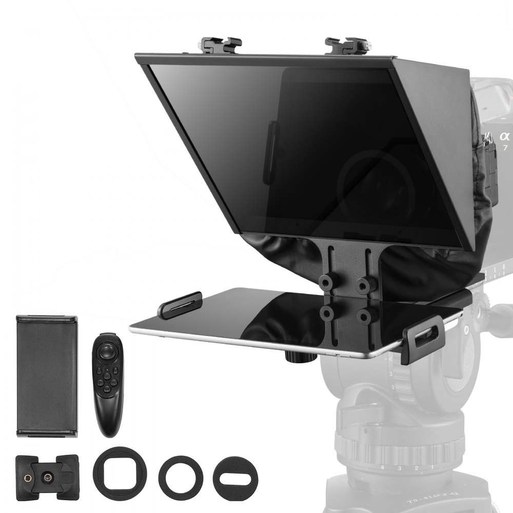 VEVOR Teleprompter, 33,02 cm aluminium, vloermodel met instelbare hoekspectroscoop, afstandsbediening, voor YouTube, Twitch, zoom, ondersteunt DSLR/webcam/smartphone, voor video-opname/livestreaming