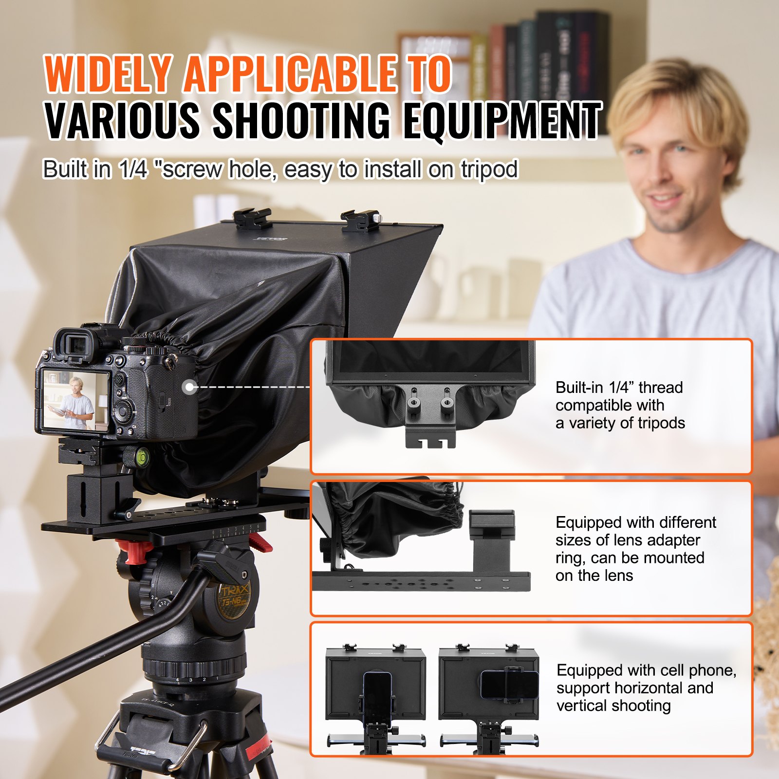 VEVOR Teleprompter, 33,02 cm aluminium, vloermodel met instelbare hoekspectroscoop, afstandsbediening, voor YouTube, Twitch, zoom, ondersteunt DSLR/webcam/smartphone, voor video-opname/livestreaming