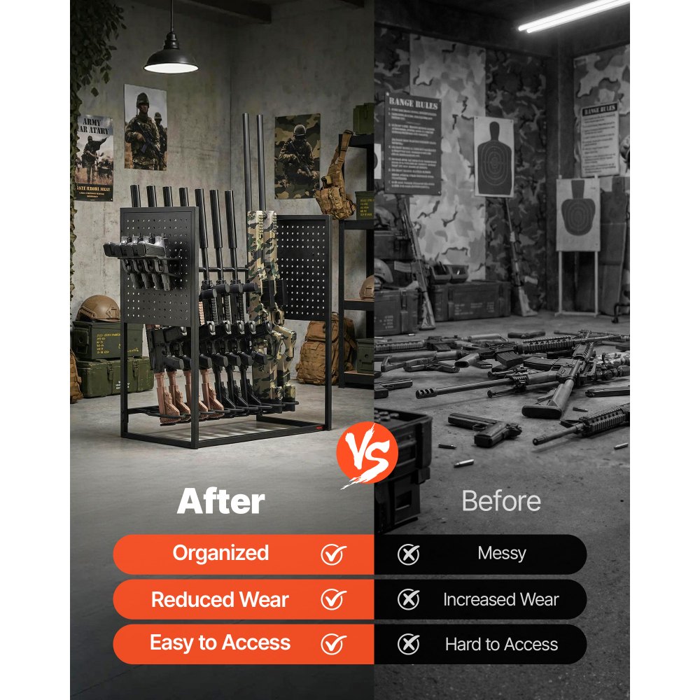 VEVOR Vrijstaande Geweerstandaard voor 9 geweren en 4 pistolen, Geweerhouder van koolstofstaal met magazijnhouder, Displaystandaard voor jachtgeweren, Zwart