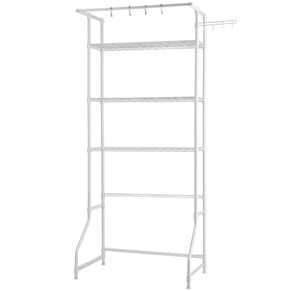 VEVOR Over Washer and Dryer Storage Shelf, 3 Tiers Laundry Room Drying Rack with Hanger Rod and Hooks, Single Row Adjustable Washer Shelves Space Saver, for Laundry Room Storage & Organization, White