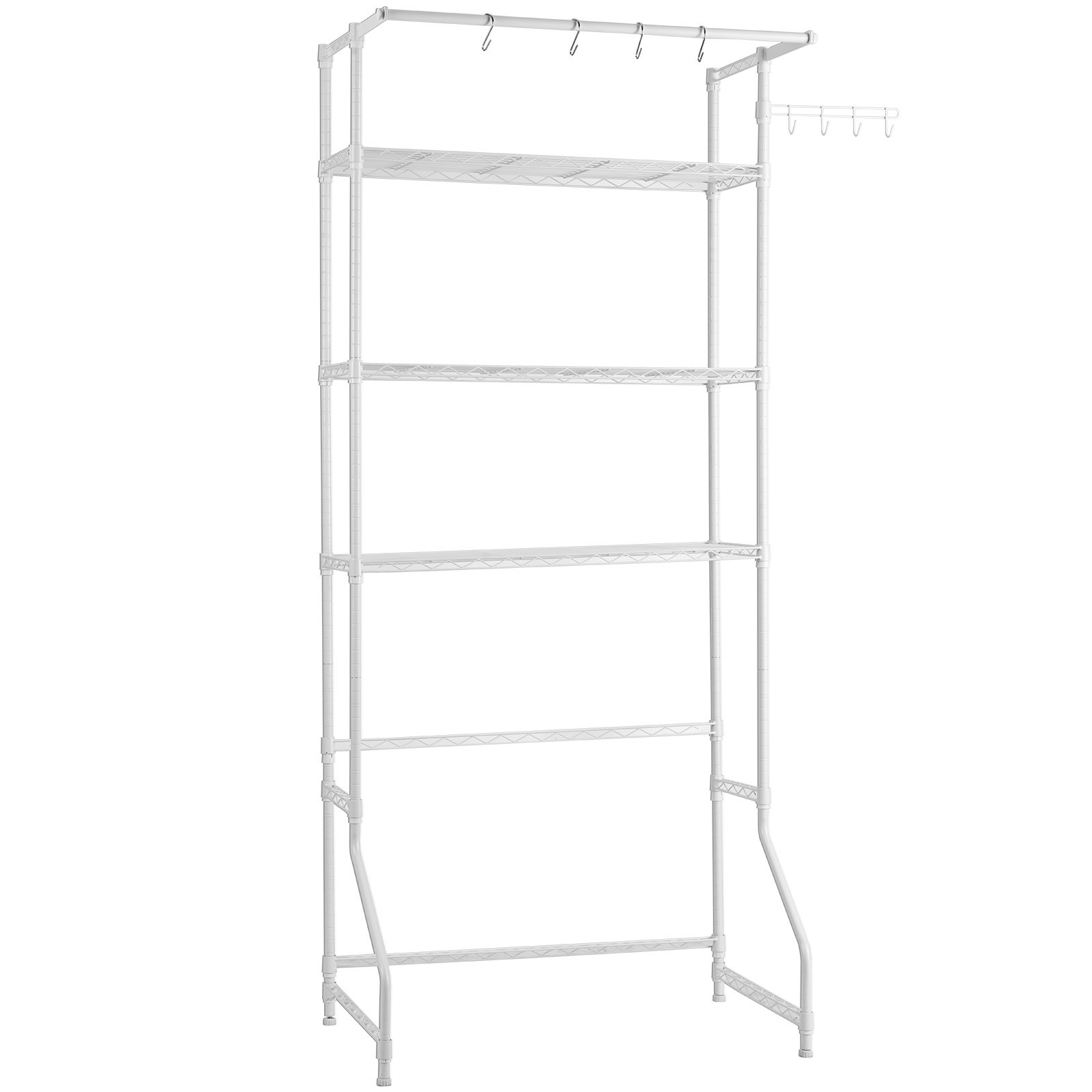 VEVOR Over Washer and Dryer Storage Shelf, 3 Tiers Laundry Room Drying Rack with Hanger Rod and Hooks, Single Row Adjustable Washer Shelves Space Saver, for Laundry Room Storage & Organization, White