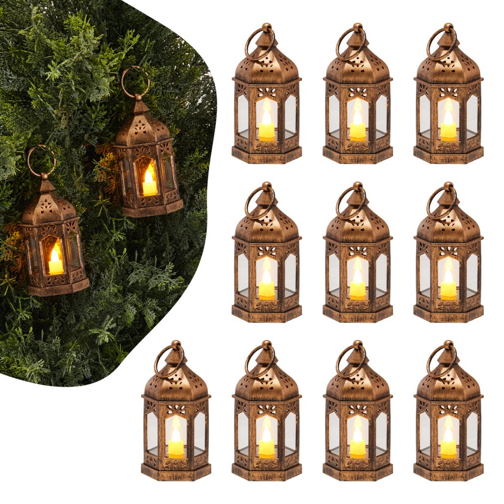 VEVOR 12 Pcs Decorative Candle Lantern, LED Electric Flameless Candle, Plastic LED Holder with Glass, Wall Hanging Indoor Porch Lanterns for Wedding Table Party Farmhouse Indoor Decor, Bronze