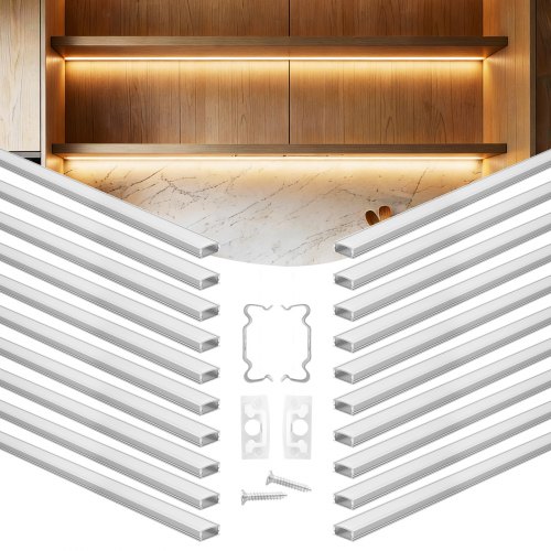 VEVOR LED-profiel, 20 stuks, 1 m, geanodiseerde aluminium profielen met melkwitte afdekking, eindkappen en montageclips, kanalen, diffuser voor LED-strips, ideaal voor onderkastwerkbladen, U-vormig.