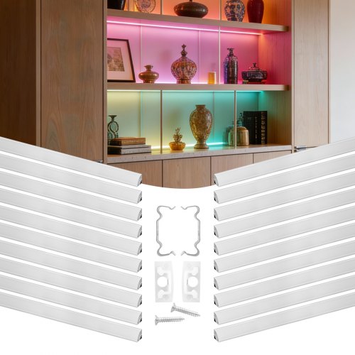 VEVOR LED-profiel, 20 stuks, 1 m, geanodiseerde aluminium profielen met melkwitte afdekking, eindkappen en montageclips, kanalen, diffuser voor LED-strips, ideaal voor onderkastwerkbladen, V-vormig.