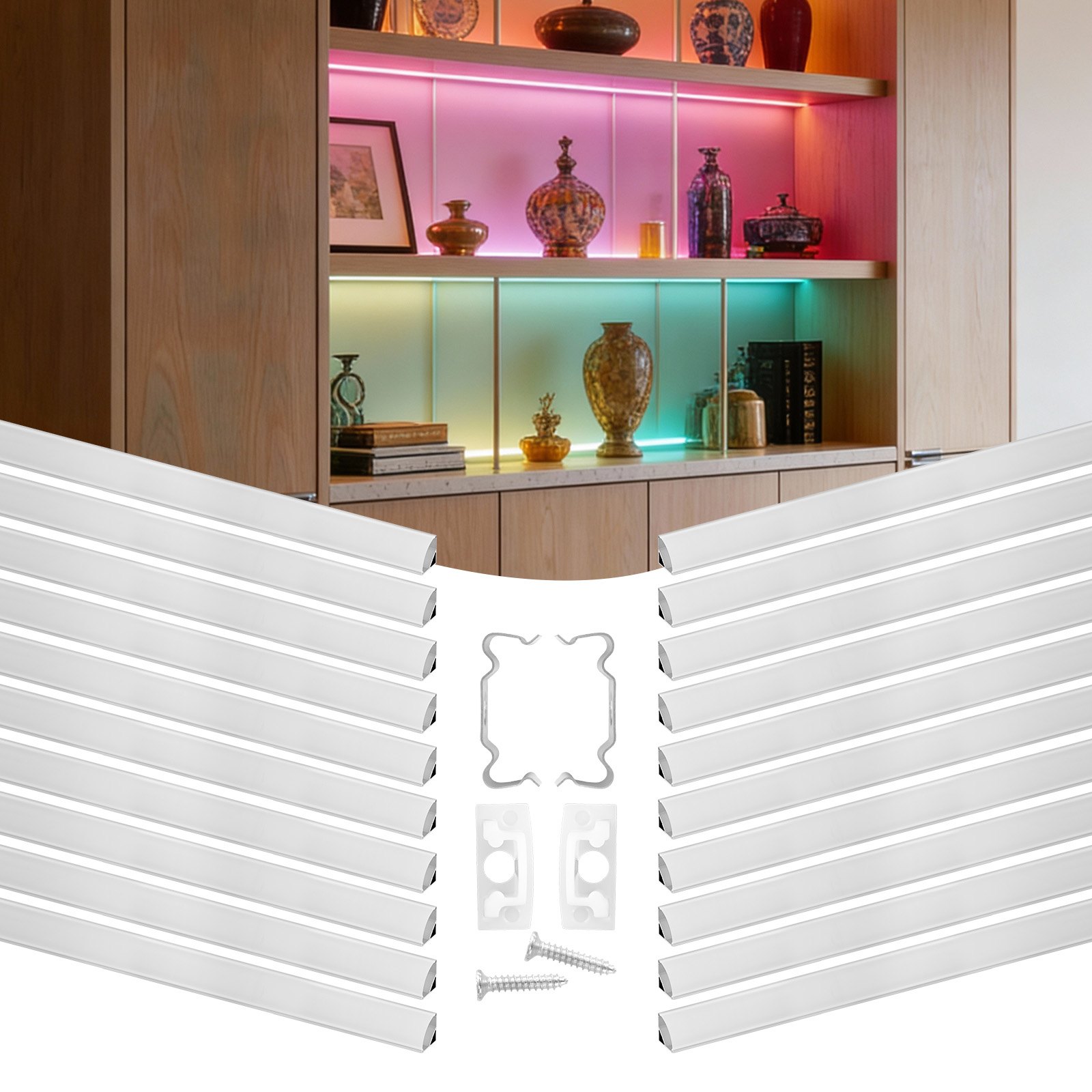 VEVOR LED-profiel, 20 stuks, 1 m, geanodiseerde aluminium profielen met melkwitte afdekking, eindkappen en montageclips, kanalen, diffuser voor LED-strips, ideaal voor onderkastwerkbladen, V-vormig.